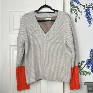 Vince Cream and Orange V-Neck Sweater